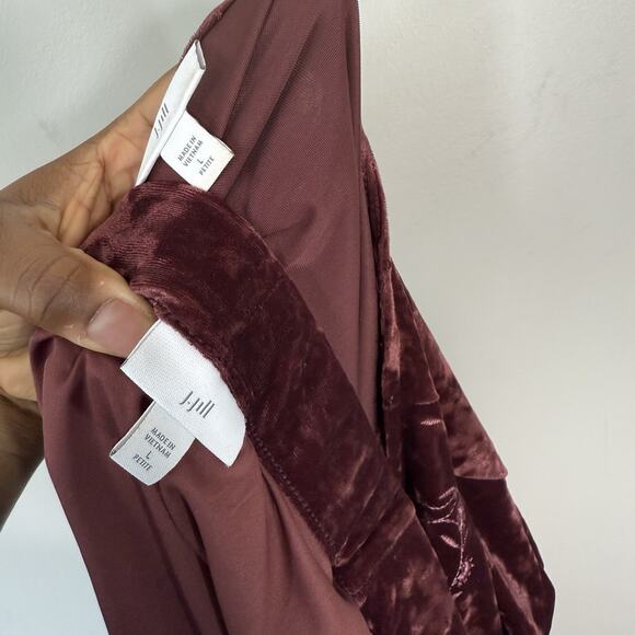 J. Jill Two Piece Skirt Set L Petite Crushed Velvet Maroon Purple Embroidered - Picture 7 of 9